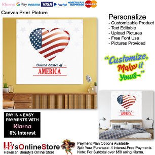 United States of America Flag Heart 11 Picture  Canvas Print