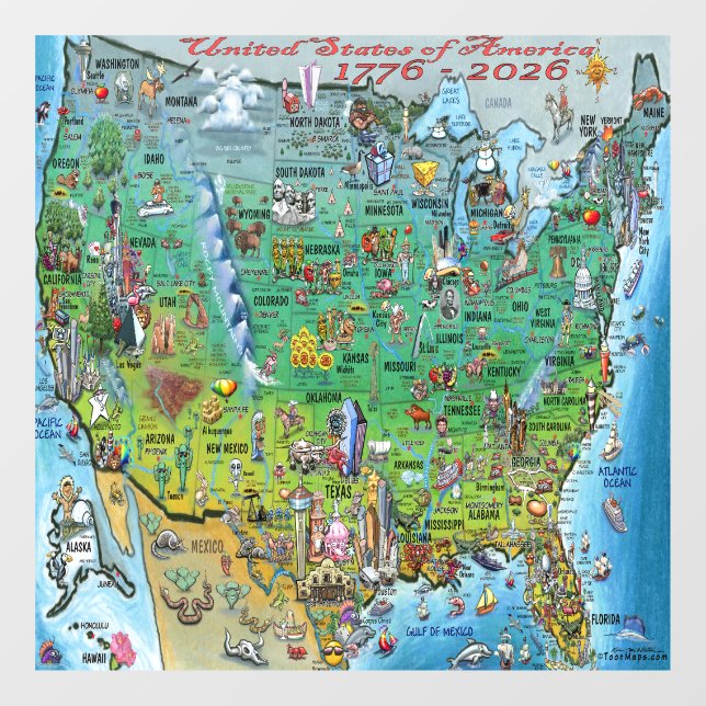 United States of America Fun Map Poster Window Cling (Sheet)