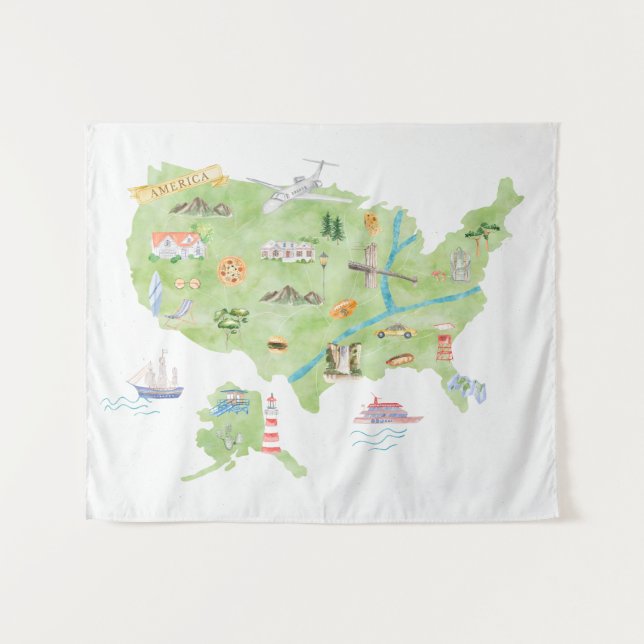 United States of America Illustrated Map Tapestry (Front (Horizontal))