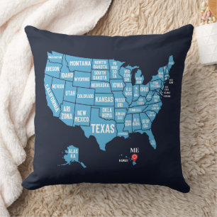 United States Of America Map Address Marker Throw Pillow