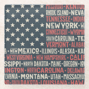 United States Of America States & Capitals Glass Coaster