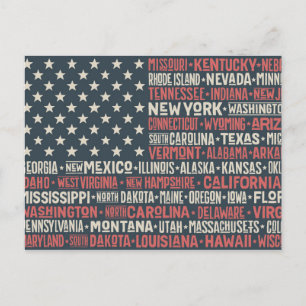 United States Of America States & Capitals Postcard