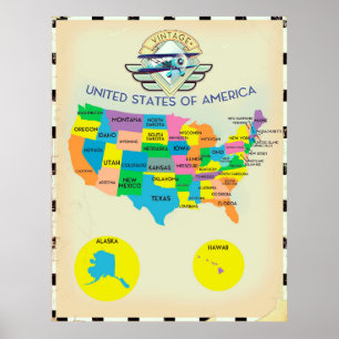 United States of America vintage style Map Poster