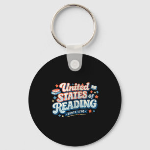United states of reading patriotic book lover keychain