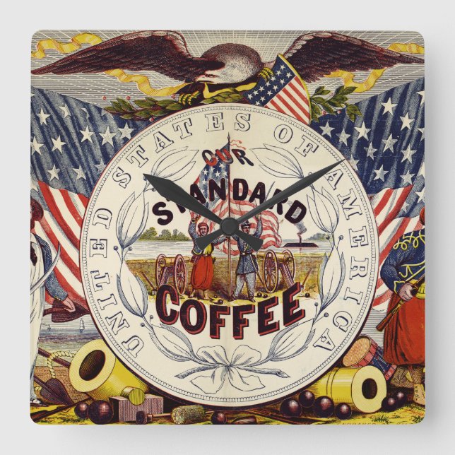 United States Our Standard Coffee Square Wall Cloc Clock (Front)