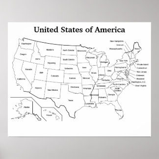 United States Outline Map With State Names Poster