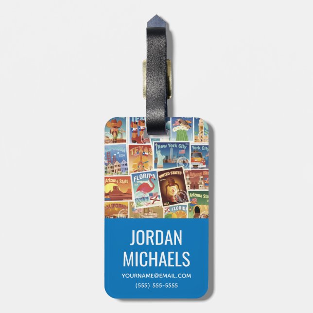 United States Postage Stamps Luggage Tag (Back Vertical)