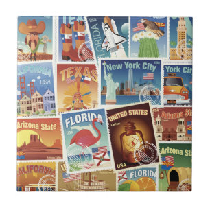 United States Postage Stamps Tile