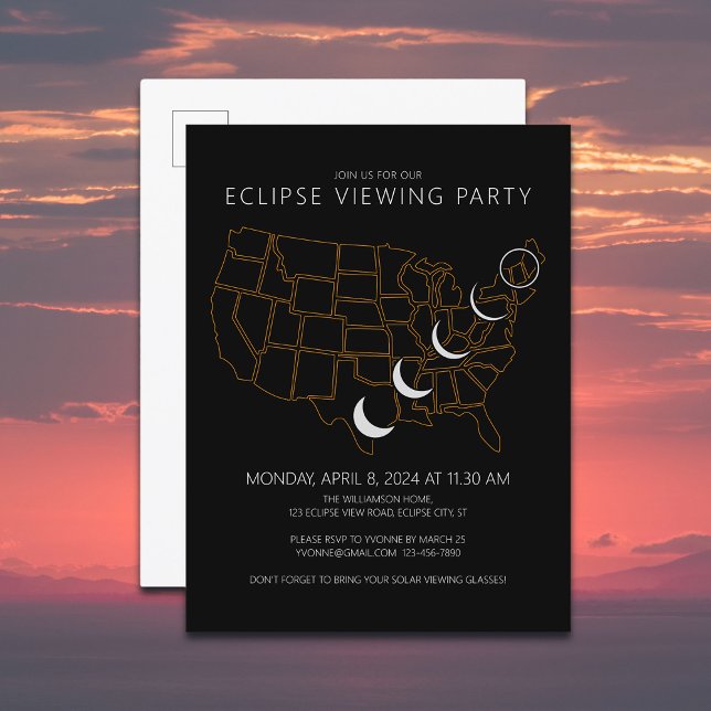 United States Solar Eclipse 4.8.2024 Viewing Party Invitation Postcard (Add your Eclipse Viewing Party details to Customize)