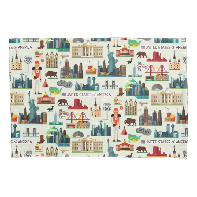 United States Symbols Pattern Pillowcase (Front-Left)