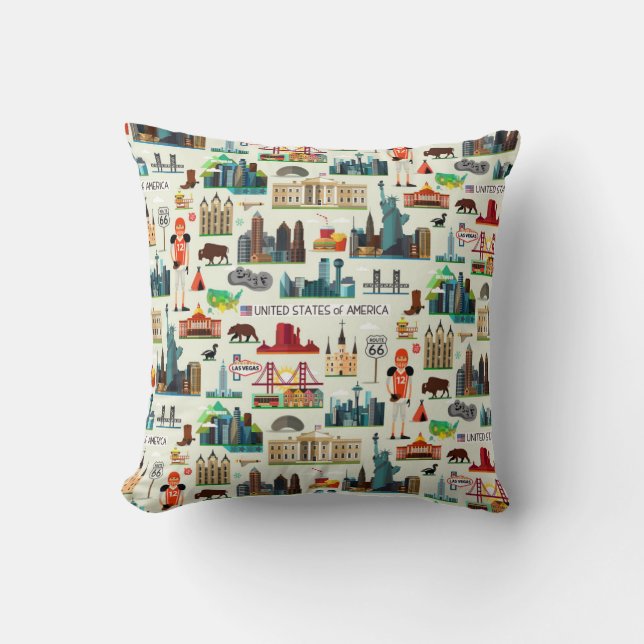 United States Symbols Pattern Throw Pillow (Front)