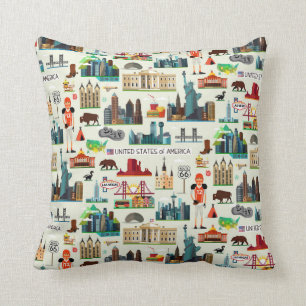 United States Symbols Pattern Throw Pillow