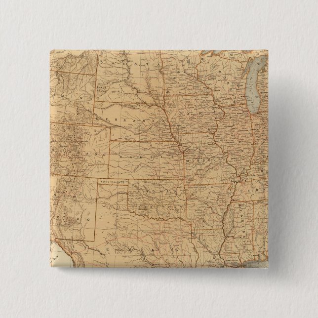 United States topographical features 2 Inch Square Button (Front)