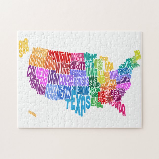United States Typography Text Map Jigsaw Puzzle (Horizontal)
