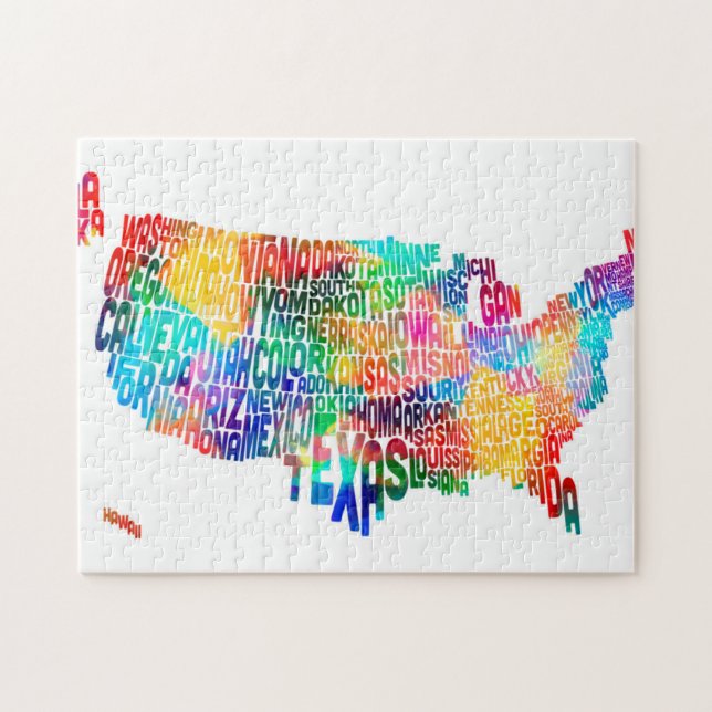 United States Typography Text Map Jigsaw Puzzle (Horizontal)