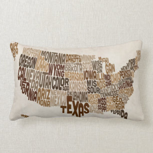 United States Typography Text Map Lumbar Pillow