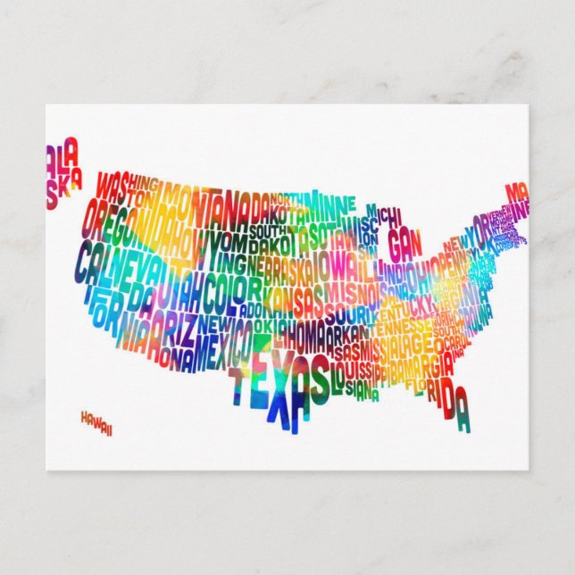 United States Typography Text Map Postcard (Front)