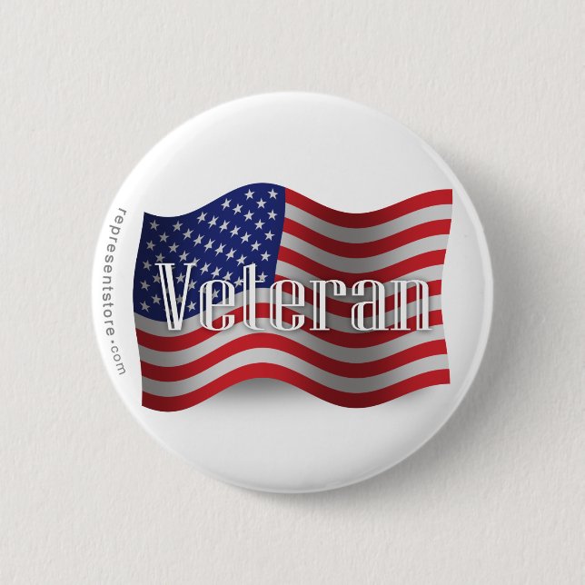 United States Veteran Waving Flag 2 Inch Round Button (Front)