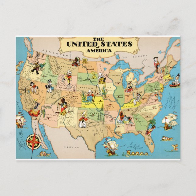 United States Vintage Map Postcard (Front)
