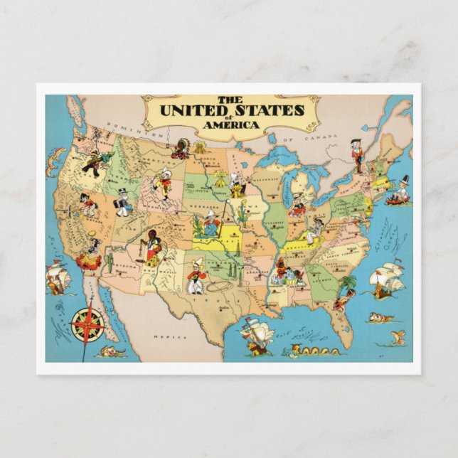 United States Vintage Map Postcard (Front)