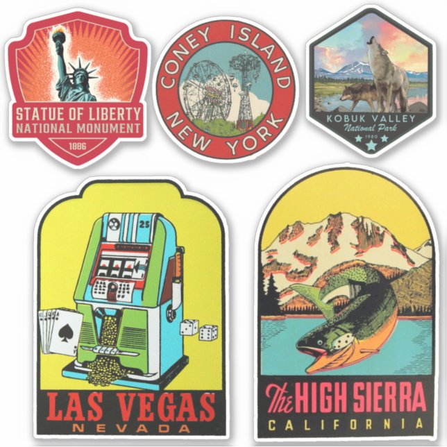 United States Vintage Style Travel Stickers (Front)