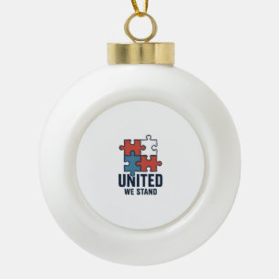 United We Stand Puzzle Piece Patriotic Shirt Desig Ceramic Ball Christmas Ornament