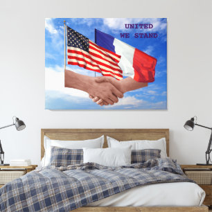 United We Stand USA & France Wrapped Canvas