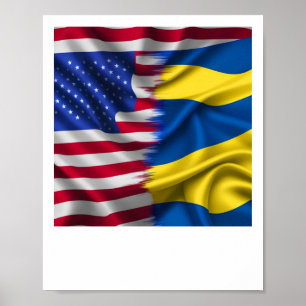 United We Stand – Usa Ukraine Flags Sticker Poster