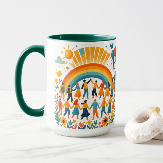 Unity and Diversity Rainbow Ceramic Mug (With Donut)
