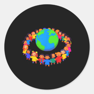 Unity Around The World – Kids Holding Hands Glol P Classic Round Sticker