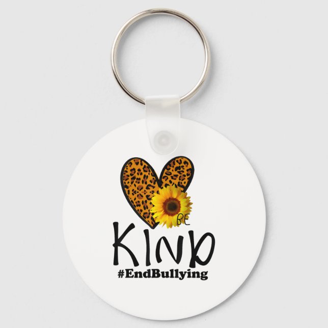 Unity Day Orange Be Kind Leopard Heart Anti Bullyi Keychain (Front)