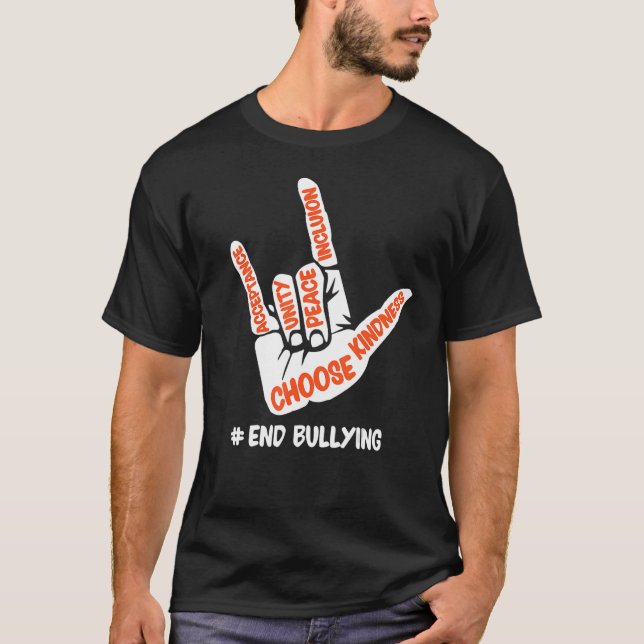 Unity Day Orange Teacher Anti Bullying Love Sign L T-Shirt (Front)