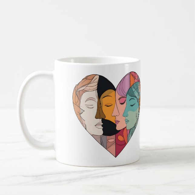 Unity Heart Diverse Faces Line Art Diversity  Coffee Mug (Left)