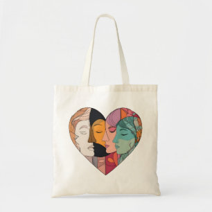 Unity Heart Diverse Faces Line Art Diversity  Tote Bag