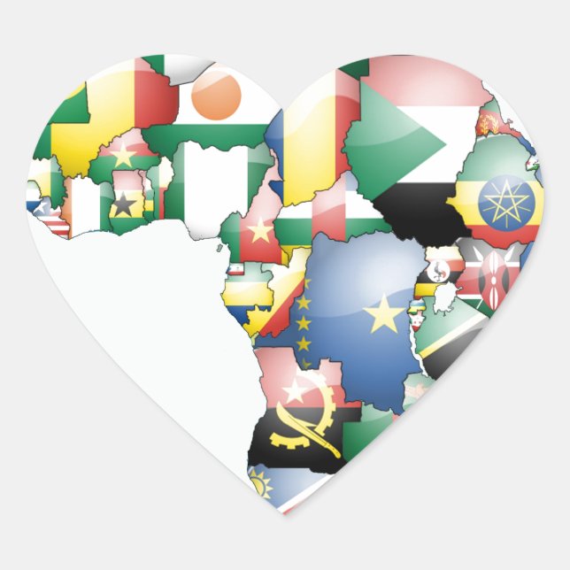 Unity in Diversity: Africa's Flags Collection Heart Sticker (Front)