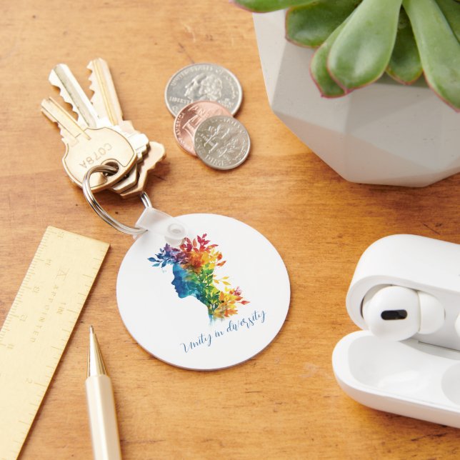 Unity In Diversity I Rainbow Coloured Illustration Keychain (Desk)