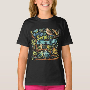 Unity in Service Community – Colourful Birds Hand- T-Shirt