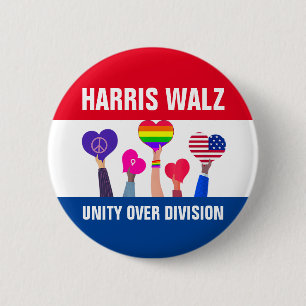 Unity Over Division Harris Walz Tim Walz Red Blue 2 Inch Round Button
