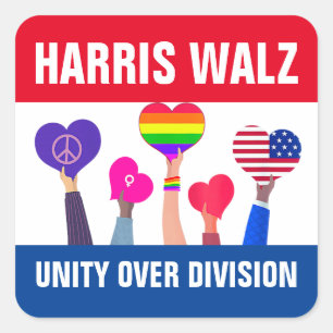 Unity Over Division Harris Walz Tim Walz Red Blue Square Sticker