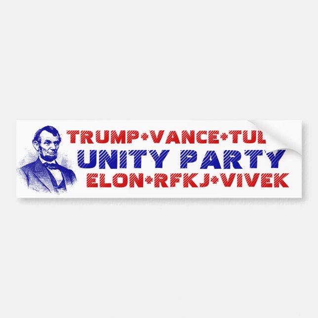 UNITY PARTY Trump Vance Tulsi Elon RFKJ Vivek Bumper Sticker (Front)