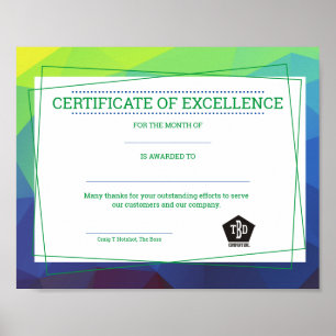 Universal employee recognition award certificate poster