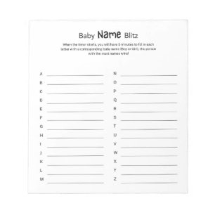 Universal Gender Neutral Baby Shower Name Blitz Notepad