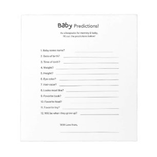 Universal Gender Neutral Baby Shower Predictions  Notepad