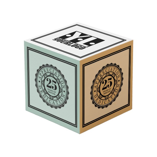 Universal milestone employee anniversary award cube (Front Angled)