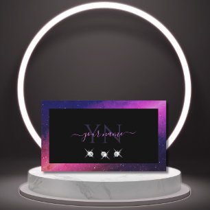 Universe Black Blue Pink Sparkle Jewels Monogram Business Card