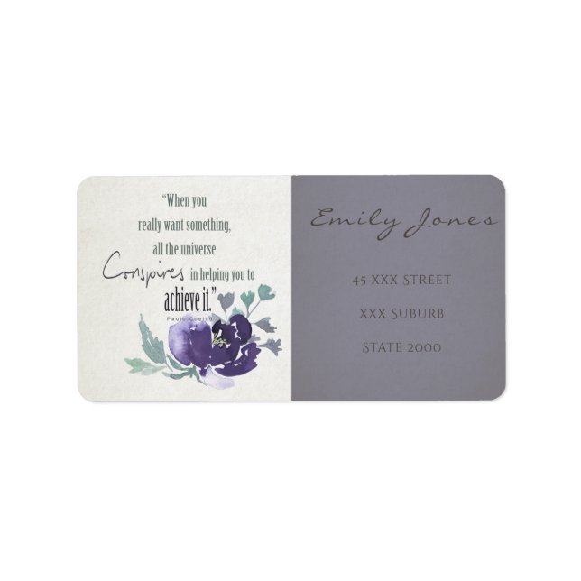 UNIVERSE CONSPIRES YOU TO ACHIEVE INK BLUE FLORAL LABEL (Front)