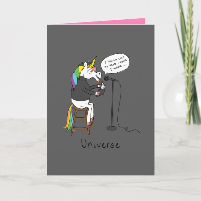Universe - Funny Unicorn Poetry Greeting Card (Front)