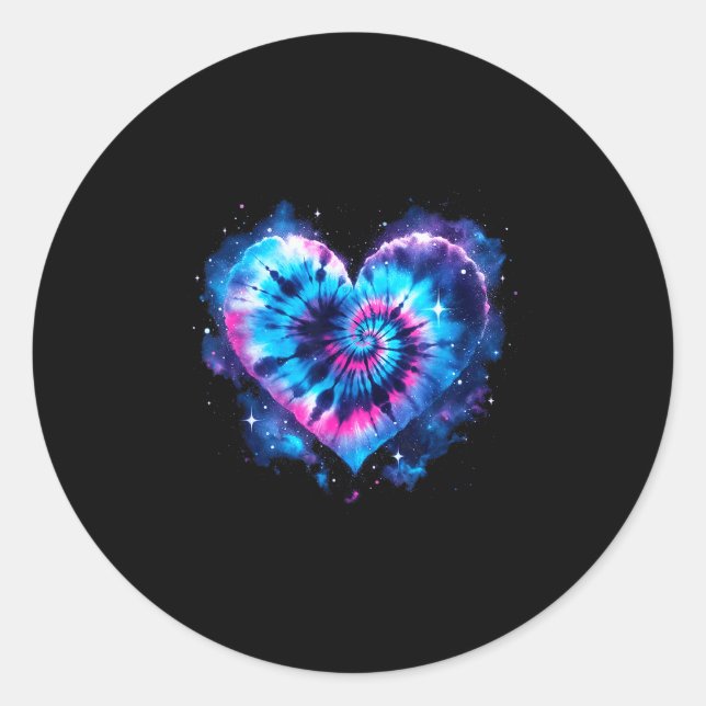 Universe Love Tie-dye Heart Tee - Hippie Valentine Classic Round Sticker (Front)
