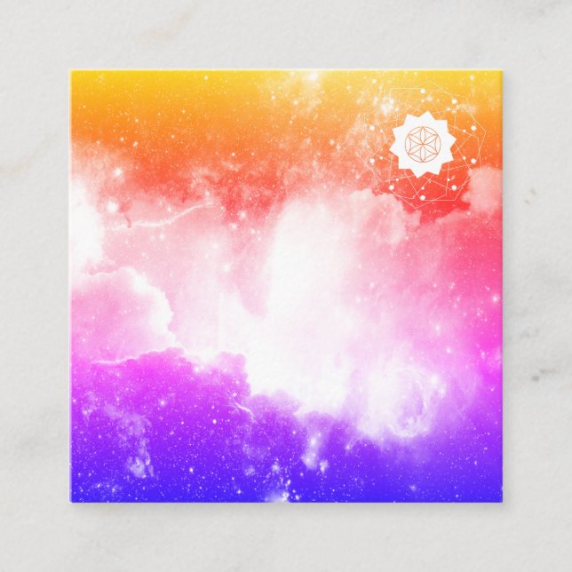 *~* Universe Pink Lavender Peach Galaxy Nebula Square Business Card (Front)