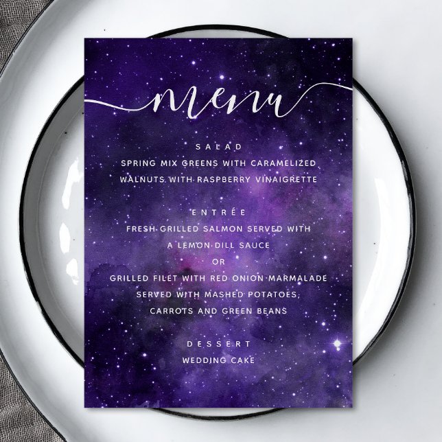 Universe stars. Purple space night script wedding Menu (Creator Uploaded)